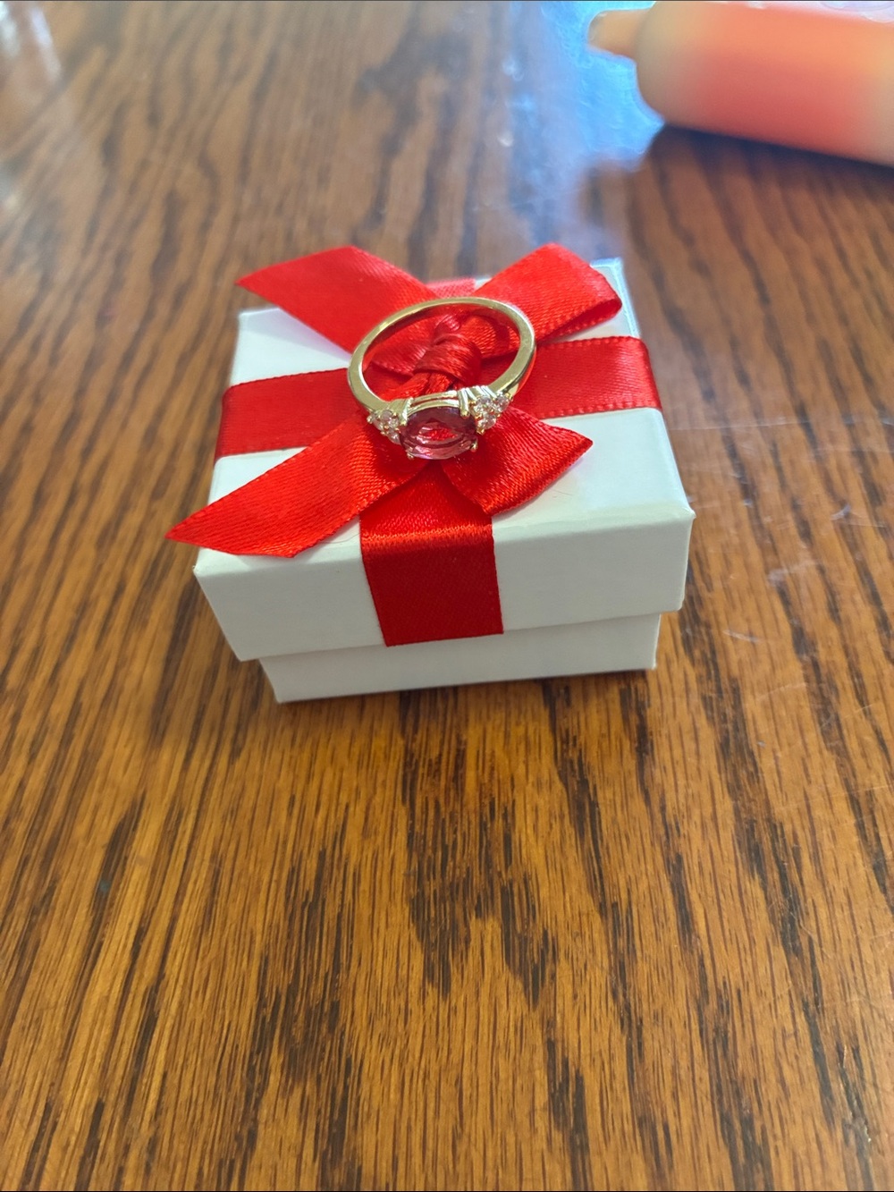 Gold Tone Red Gemstone Ring - Elegant Women's Jewelry